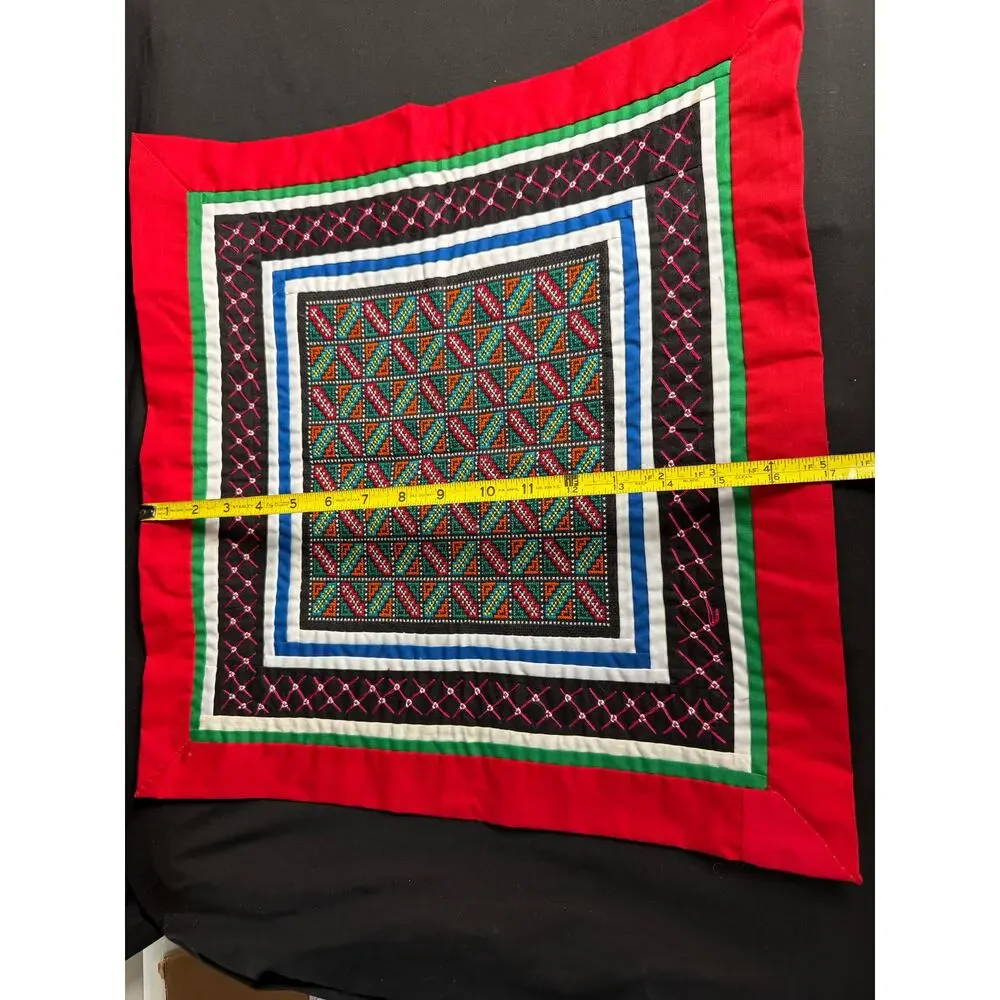 Pair Vintage Hmong Pa Dau Embroidery Textile Wall Art Centerpieces Hand Stitched